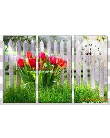 Tranh đồng hồ hoa Tulip đỏ DH249A