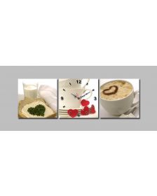 Tranh nhà bếp, tranh phòng ăn, Tranh đồng hồ bộ 3 bức buổi sáng DH890A (kích thước 90x30cm)