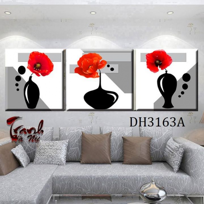 Tranh treo tường 3 bức tranh bình hoa DH3163A, tranh phòng khách ...